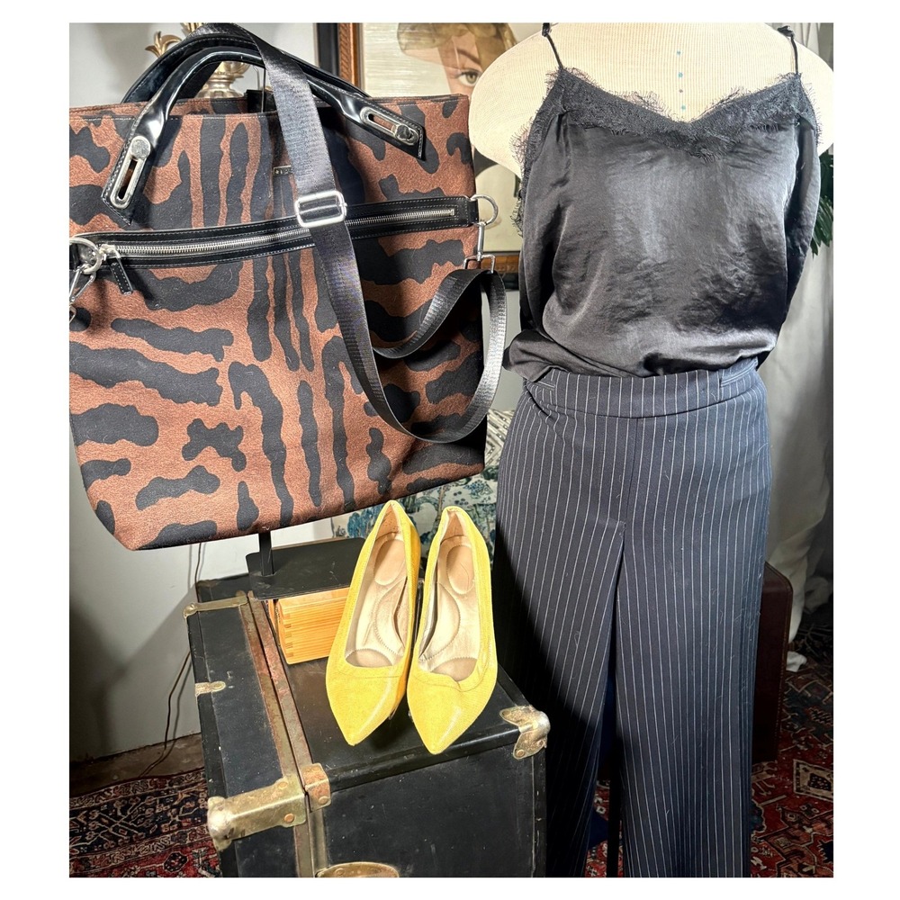 Vintage Roz & Ali Black Pinstriped Wide Leg‎ Pants Size 14